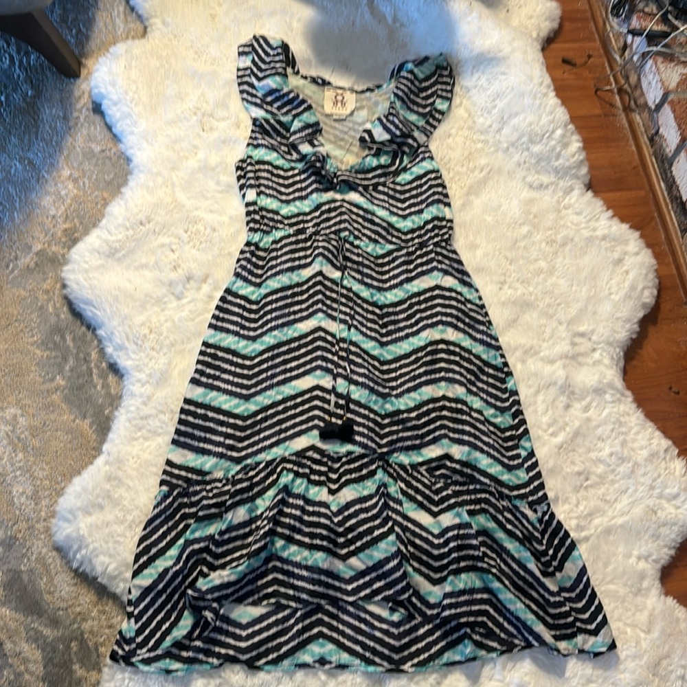 Figue 100% silk  midi dress S blue white like new